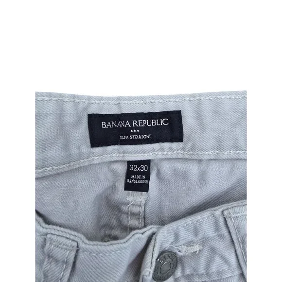 Banana Republic Slim Straight Mens Jeans 32x30  Off White Cotton Blend - Picture 3 of 6